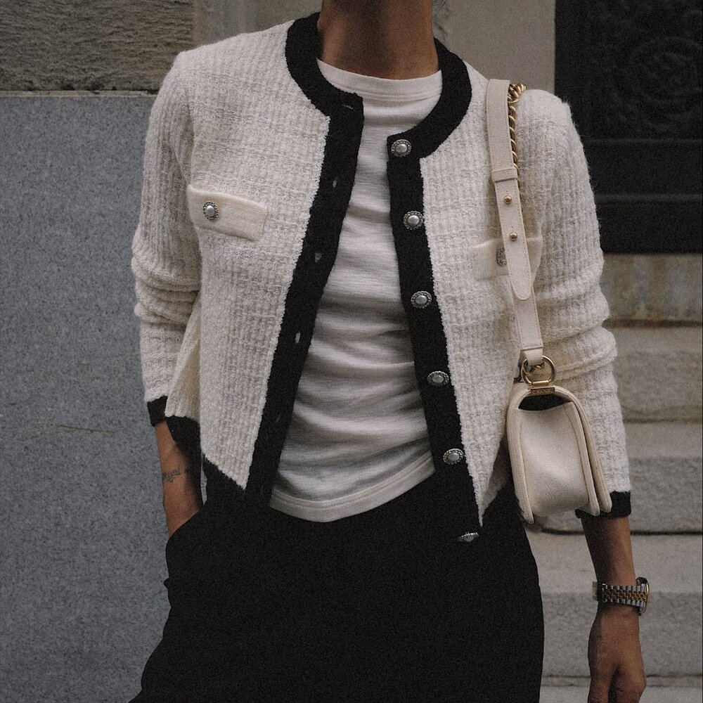 GORGEOUS MANGO Pocket Tweed Cardigan